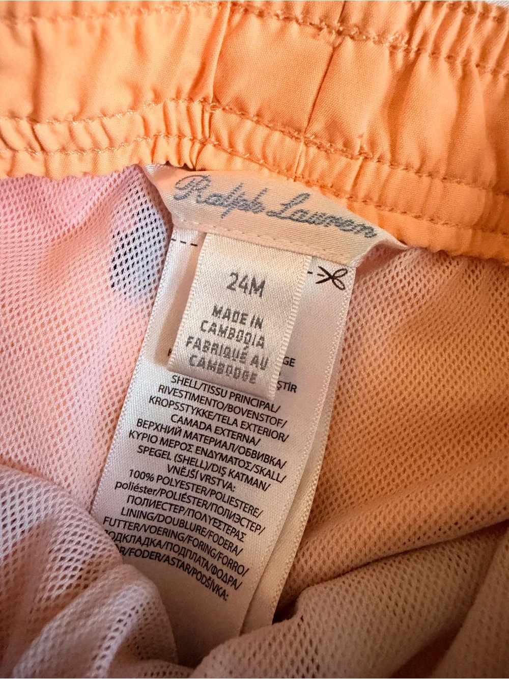 Ralph Lauren Orange Swim Shorts with Navy Polo Embroidery baby 24 months